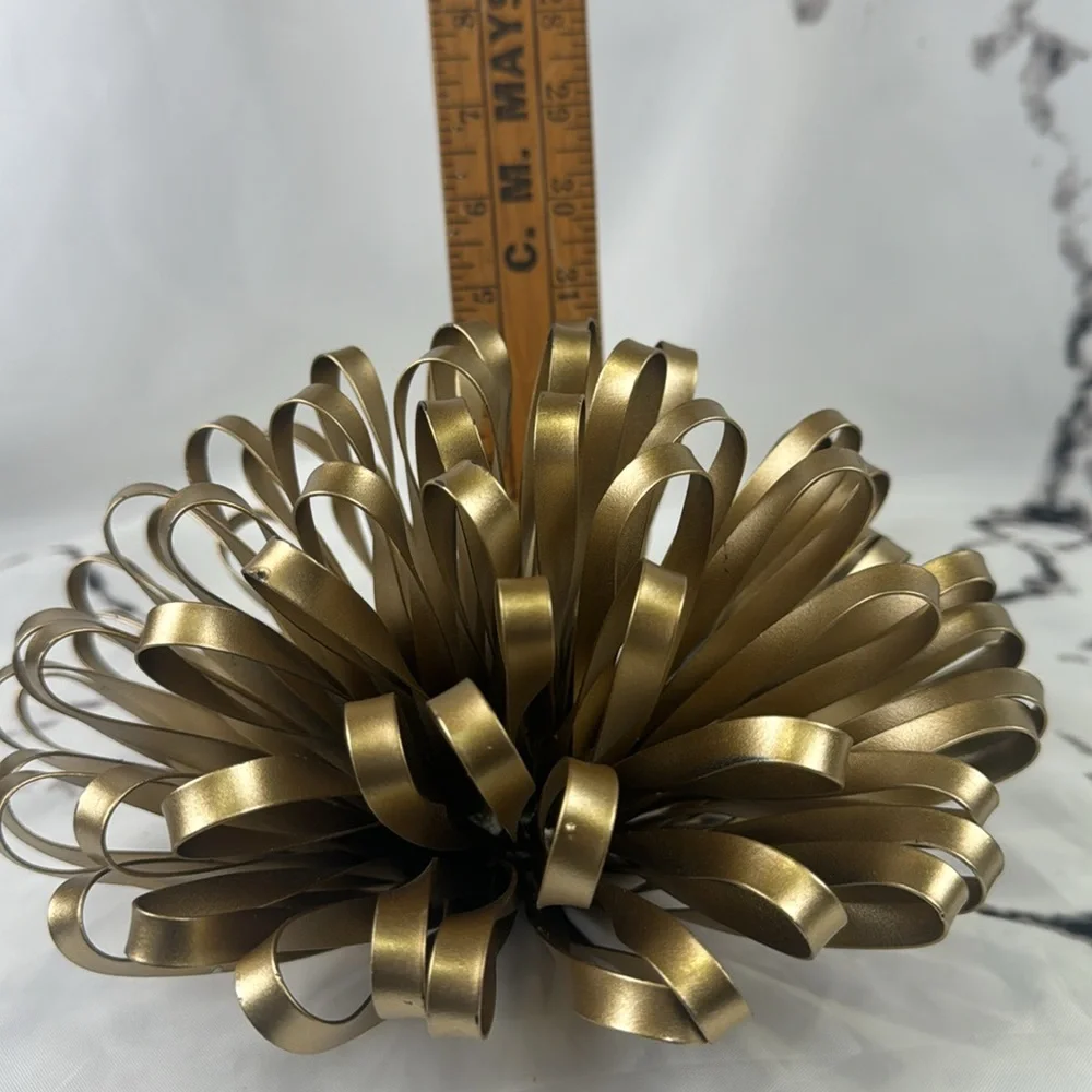Metal Ribbon Bow Wall Art Goldtone Flower MCM Vibes Back Hanger 9